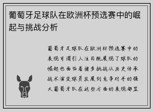 葡萄牙足球队在欧洲杯预选赛中的崛起与挑战分析